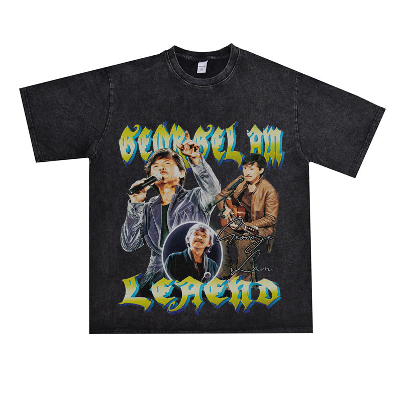 Film Star T Shirt Music Singer Lin Zixiang Loose Heavy Weight Retro Street Cotton T-shirt