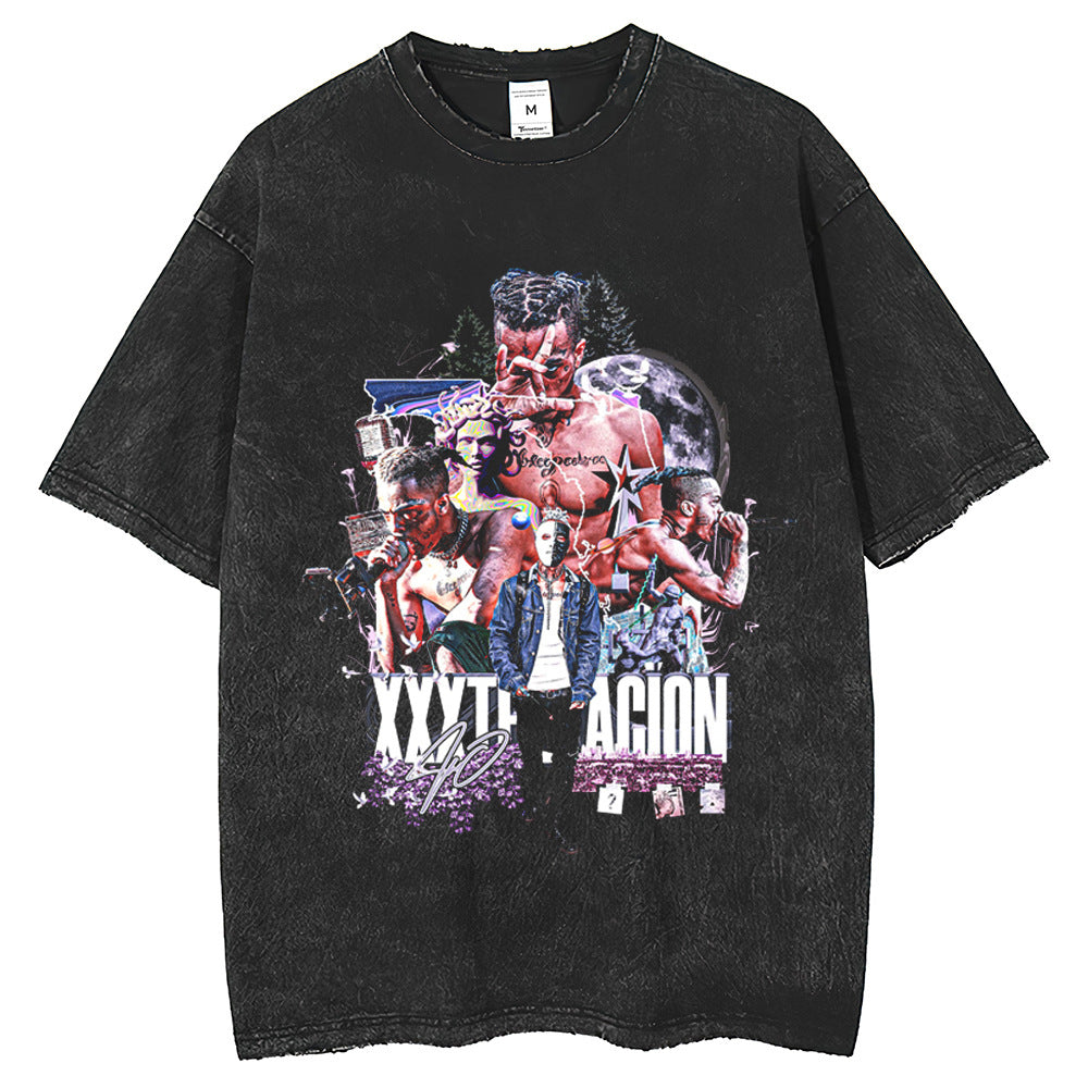 Men T Shirts Old Washed Loose High Street Short Sleeve T-Shirts