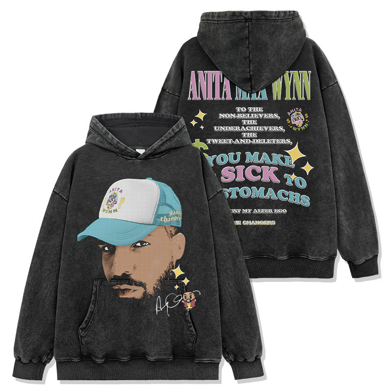 Drake Hoodie Vintage Printed Washed Short Sleeve T-Shirt