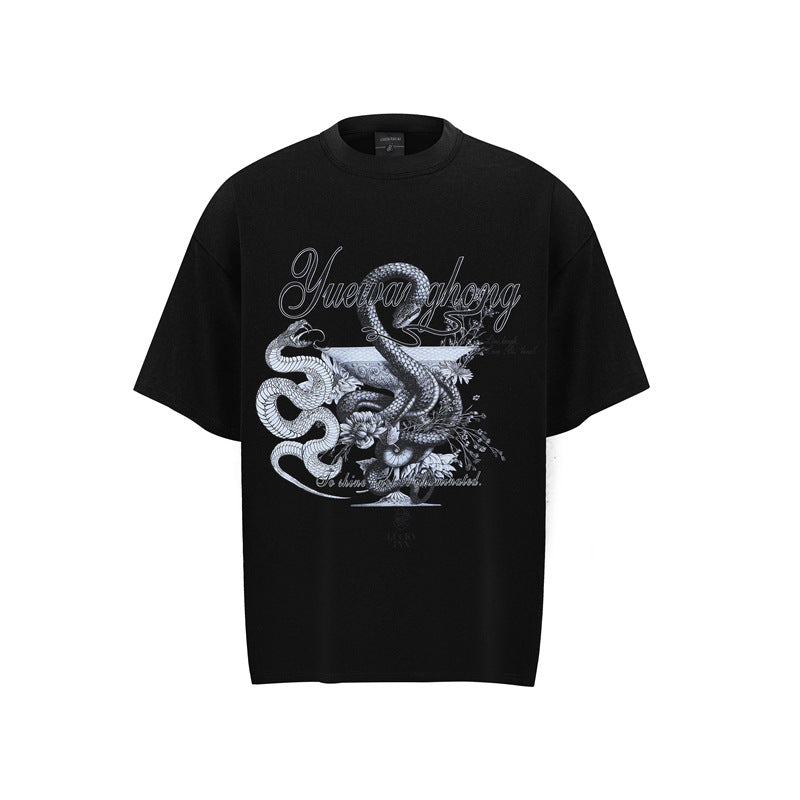 80s Casual Classics Shirts 3D Digital Inkjet Snake Battle Printing Loose Crew Neck Short Sleeve T-Shirt