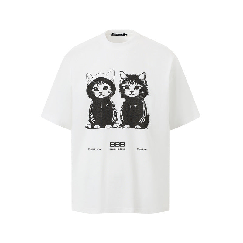 80s Casual Classics Shirts Retro Cat Print Short Sleeve T-Shirt