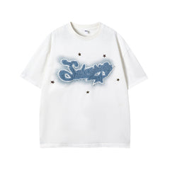 Camisas Vintage Hombre Vintage Star Letter Patch Short Sleeve T-Shirt