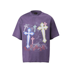80s Casual Classics Shirts Vintage Washed 3D Printed Cross Short Sleeve T-Shirt