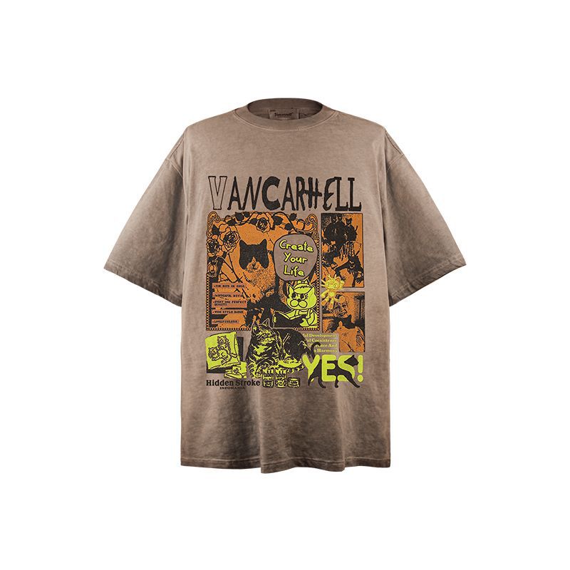 Men T Shirts Cartoon Cat Print Loose T-Shirt