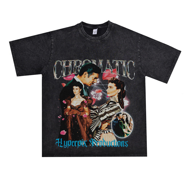 Film Star T Shirt European and American Movies Gone with the World Loose T-shirt Men and Women