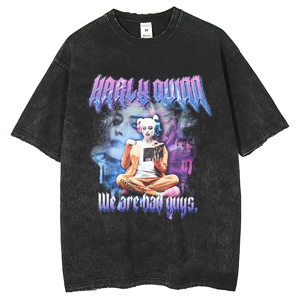 Men T Shirts Girls Portrait Letter Short Sleeve T-Shirt Harajuku Print