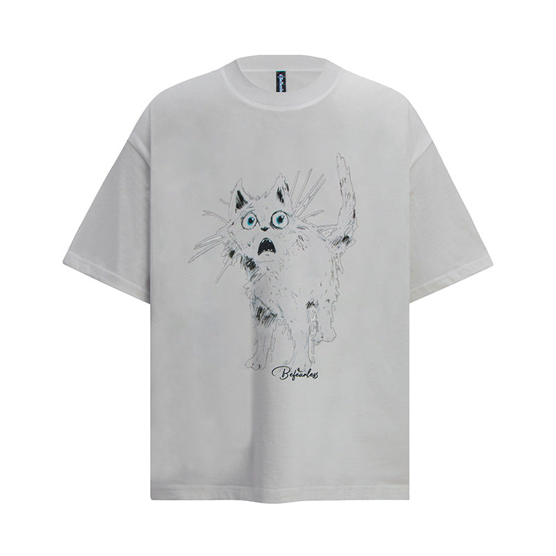 Ellie Seattle Shirt Vintage Cat Print Crew Neck T-Shirt