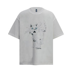 Ellie Seattle Shirt Vintage Cat Print Crew Neck T-Shirt