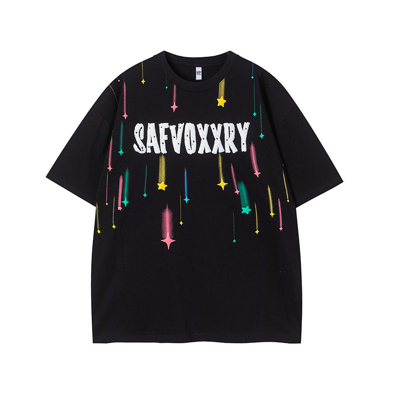 Camisas Vintage Hombre Color Meteor Foam Print Short Sleeve T-Shirt