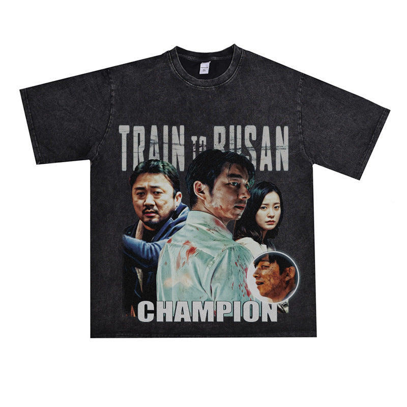 Film Star T Shirt Loose Retro Street Cotton T-shirt Men and Women