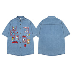 Ellie Seattle Shirt Vintage Cartoon Embroidered Short Sleeve Shirt