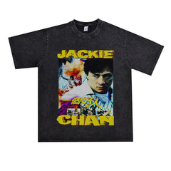 Film Star T Shirt Movie Jackie Chan Martial Arts Doctor a Good Person Trendy Pure Cotton Short Sleeve Loose American Retro T-shirt