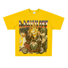 Film Star T Shirt Anime Retro Washed Distressed Flower Short Sleeve Loose T-shirt Men and Women