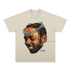 Kendrick Lamar T Shirts Portrait Print Vintage Hip Hop Short Sleeve Loose T-Shirt