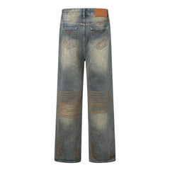 American Mens Jeans Retro Tie-Dyed Ripped Jeans