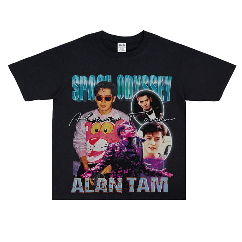 Film Star T Shirt Loose Street Cotton Small Neckline T-shirt for Men and Women