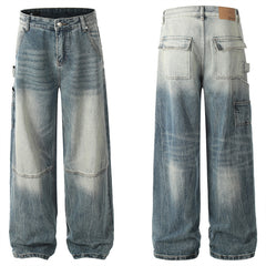 American Men Jeans Washed and Old Tooling Jeans Loose Casual Straight Pants