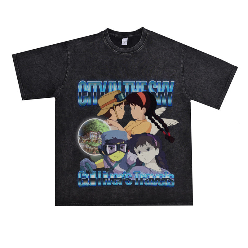 Film Star T Shirt Movie Sky City Loose American Retro Street Cotton Personalized T-shirt for Men and Women