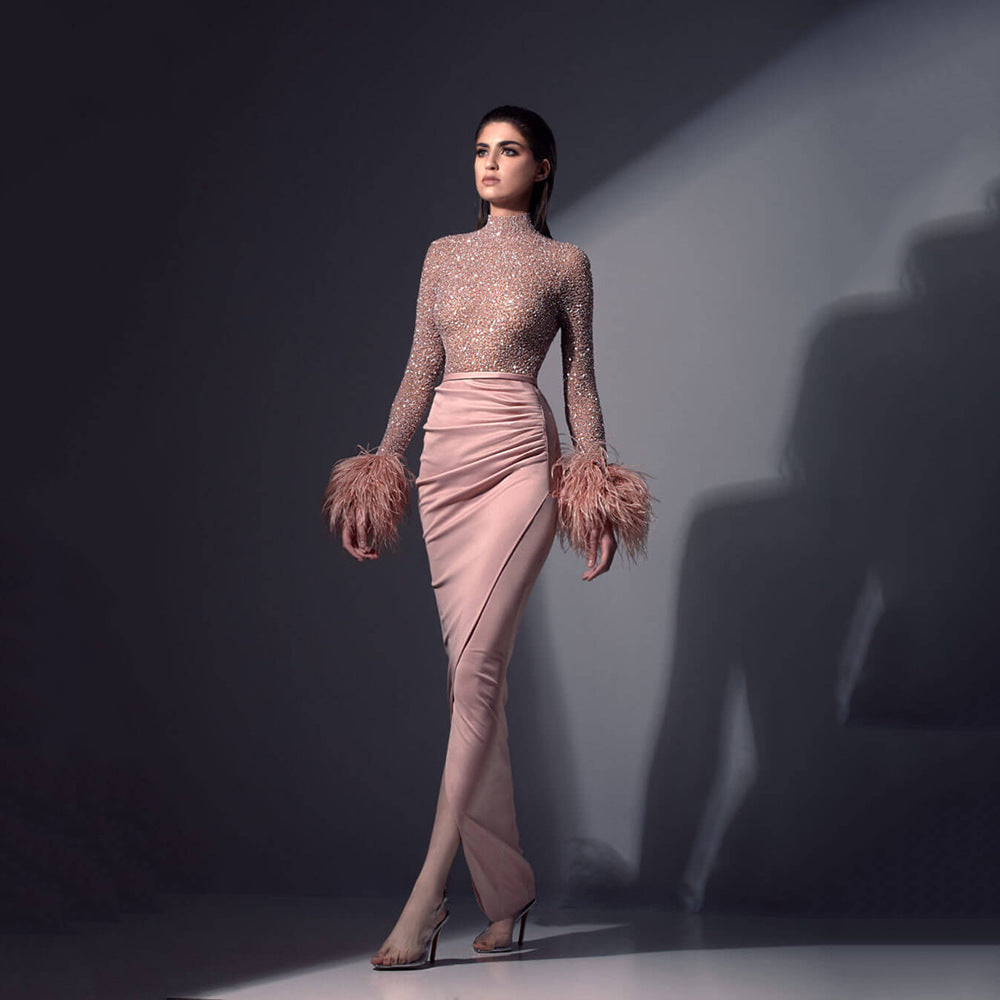 Emily Ratajkowski Dress Sexy Feather Hip Ball Stitching Dress