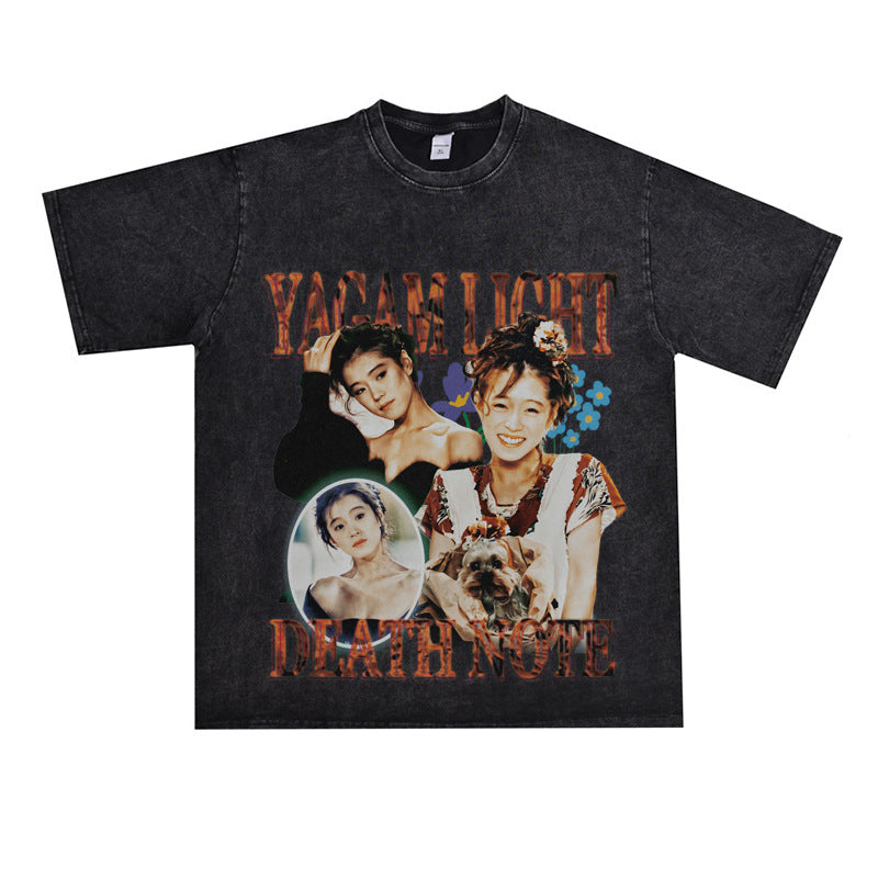Film Star T Shirt Popular Female Singer Akina Nakamori People Loose Heavy Retro Street T-shirt Men and Women