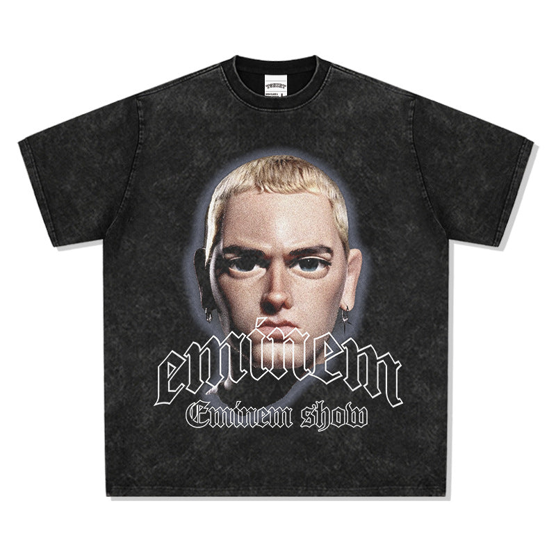 Detroit Eminem T Shirt Eminem Print Hip Hop Wash Old T-Shirt