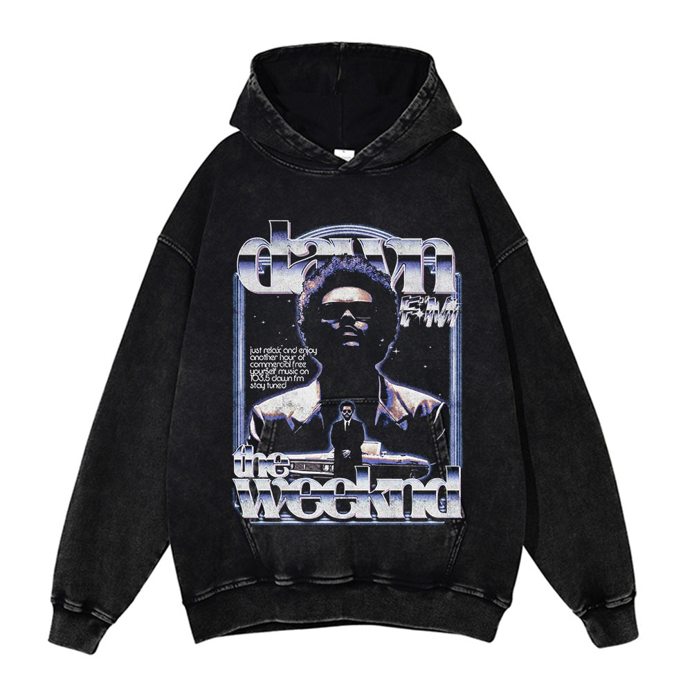 Men Hoodie Rapper Mars Print Washed Loose Street Vintage