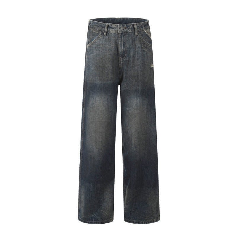 American Mens Jeans Make Old Washed Wide Leg Tie-Dyed Jeans