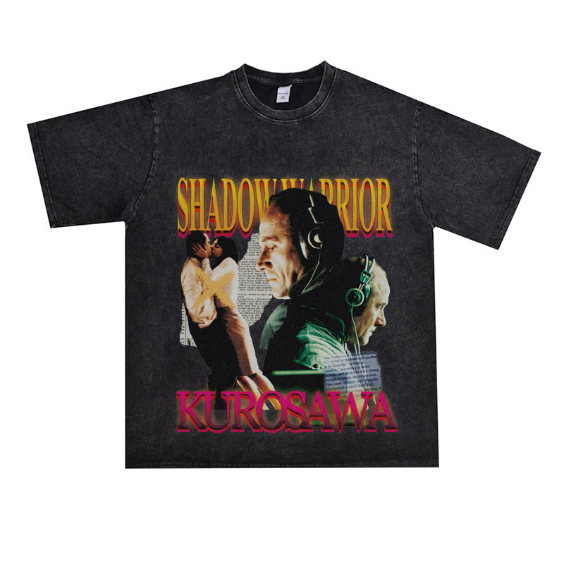 Film Star T Shirt Loose Heavy Retro Street Cotton T-shirt for Men and Women