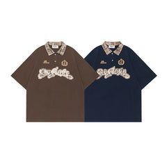 Ellie Seattle Shirt Vintage Plaid Lapel Embroidered Polo Shirt