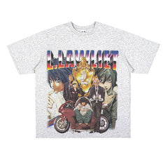 Film Star T Shirt Anime Retro Washed Distressed Flower Short Sleeve Loose T-shirt Men and Women