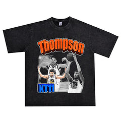 Film Star T Shirt Klaythompson Washed Distressed Printed American T-Shirt Retro Loose Short Sleeve