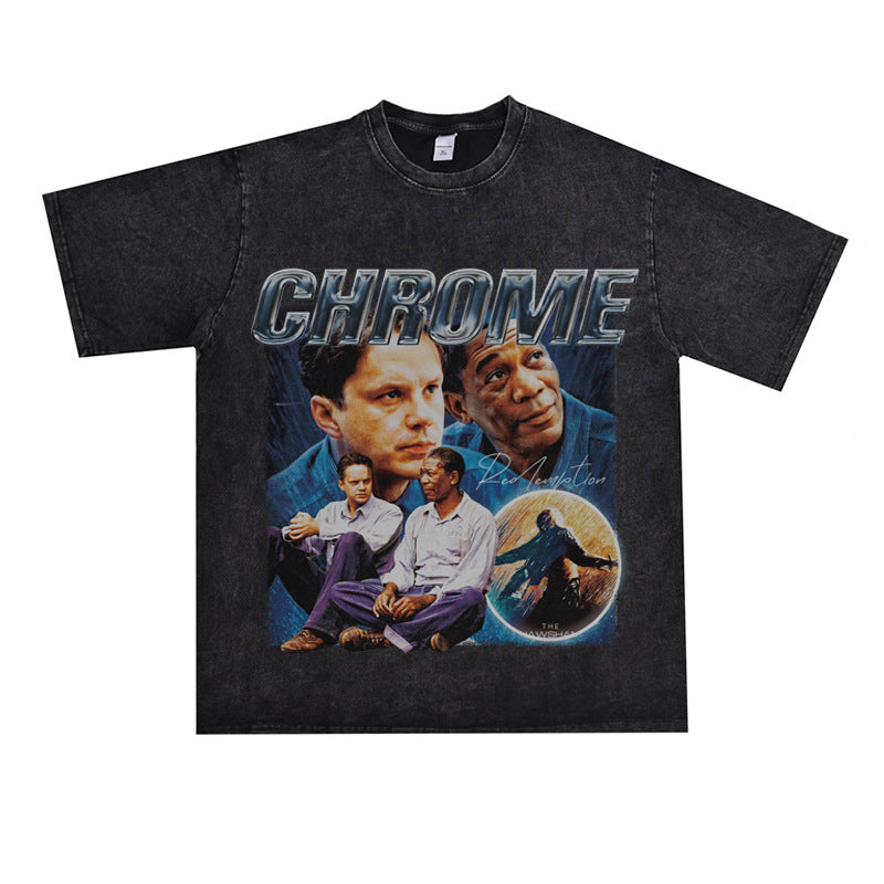 Film Star T Shirt Shawshank's Redemption Street Style Short Sleeve Loose Retro American T-shirt Men
