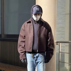 Men Jacket Splicing Design Neutral Woolen Unisex Short Jacket