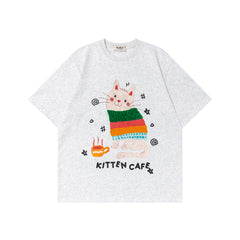Ellie Seattle Shirt Crew Neck Short Sleeve Cat Print T-Shirt