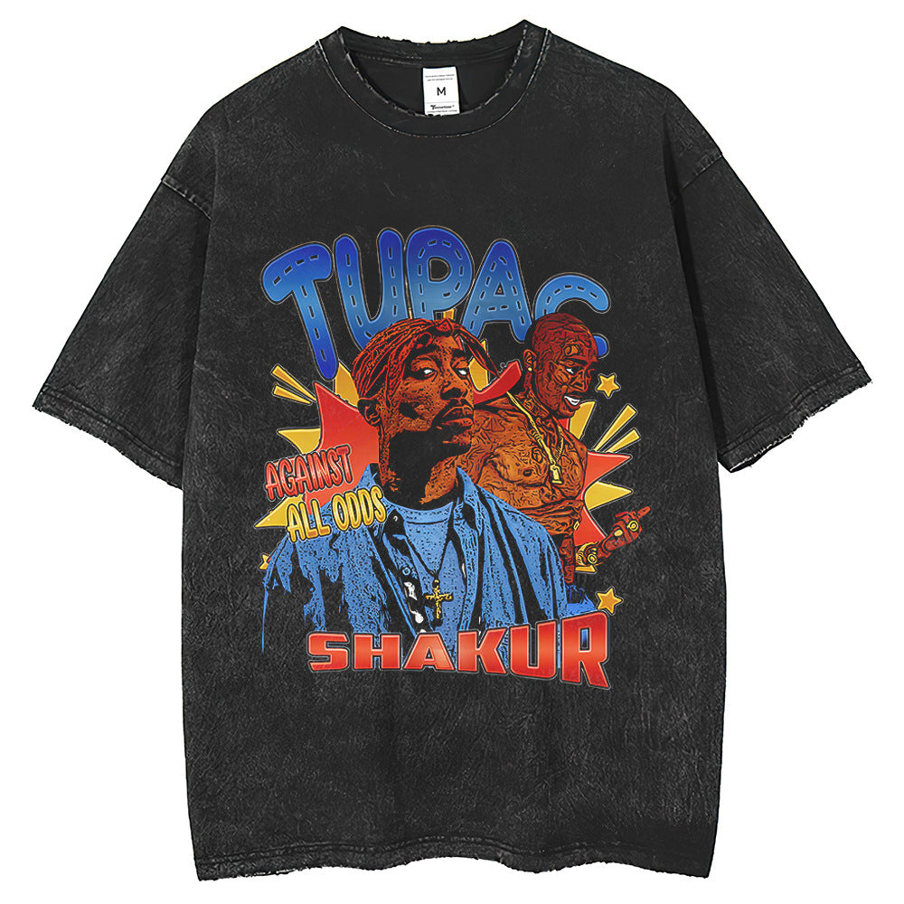 Men T Shirts Fried Snowflake Washing T-Shirt Vintage Hip Hop Street Old