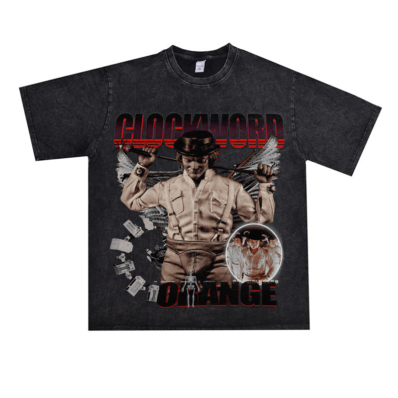 Film Star T Shirt Loose American Retro Street Cotton Crew Neck Personality T-shirt Men and Women