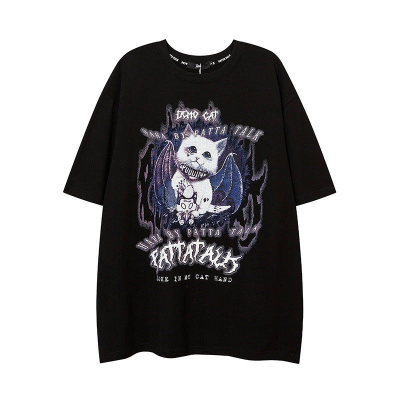 Camisas Vintage Hombre Cat Print Short Sleeve T-Shirt