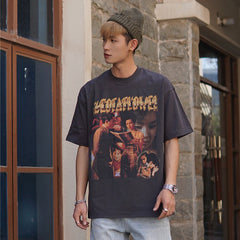 Film Star T Shirt Movie Trend Pure Cotton Short Sleeve Loose round Neck Nostalgic T-shirt