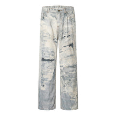 American Mens Jeans Washed Printed Wide Leg Jeans