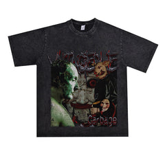 Film Star T Shirt Pure Cotton Loose Short Sleeve American Retro Trendy Printed round Neck T-shirt for Men