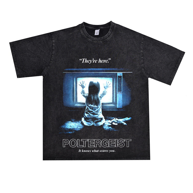 Film Star T Shirt Pure Cotton Loose Short Sleeve Retro Trendy round Neck Loose T-shirt for Men