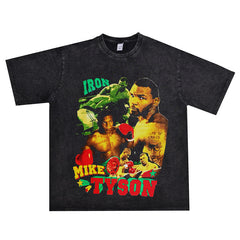 Film Star T Shirt Mike Tyson Washed Distressed T-shirt Short Sleeve Loose