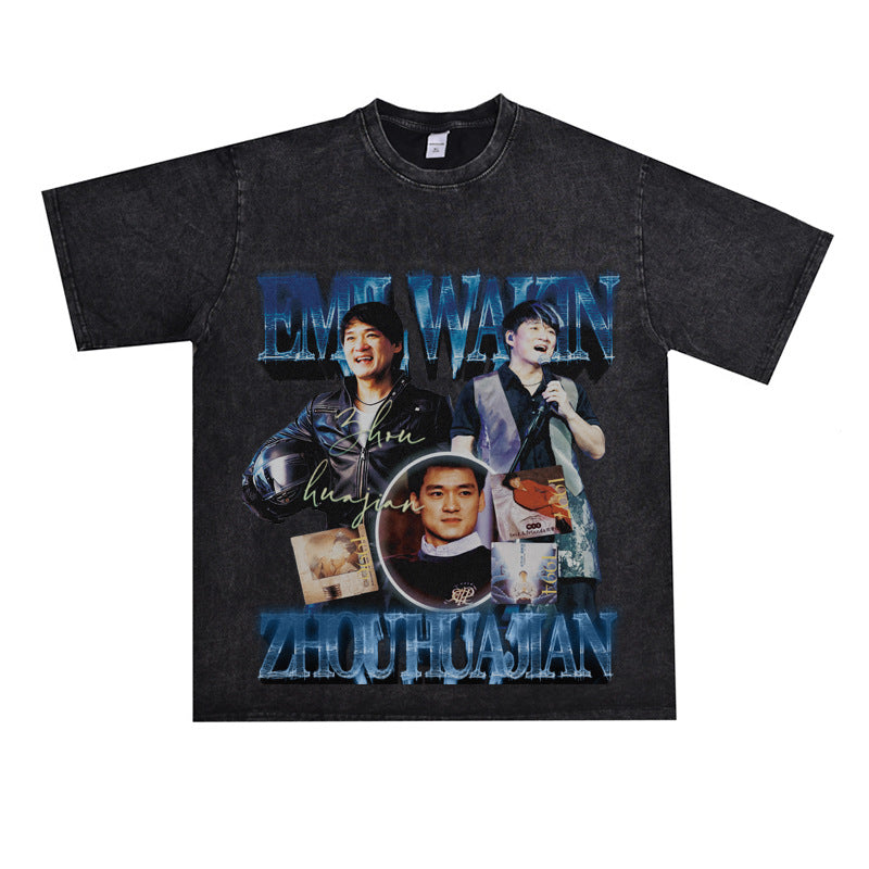 Film Star T Shirt Loose Heavy Retro Street Cotton T-shirt