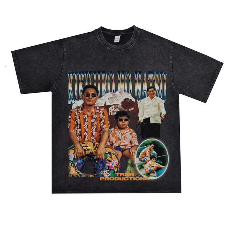 Film Star T Shirt Summer Loose Heavy round Neck Street T-shirt Men and Women