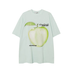 Camisas Vintage Hombre Green Apple Print Vintage Short Sleeve T-Shirt oversize