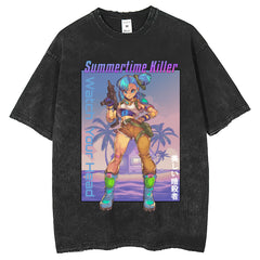 Men T Shirts Dragon Ball Anime Boomer Printing T-Shirt Washed Old Short Sleeve Loose