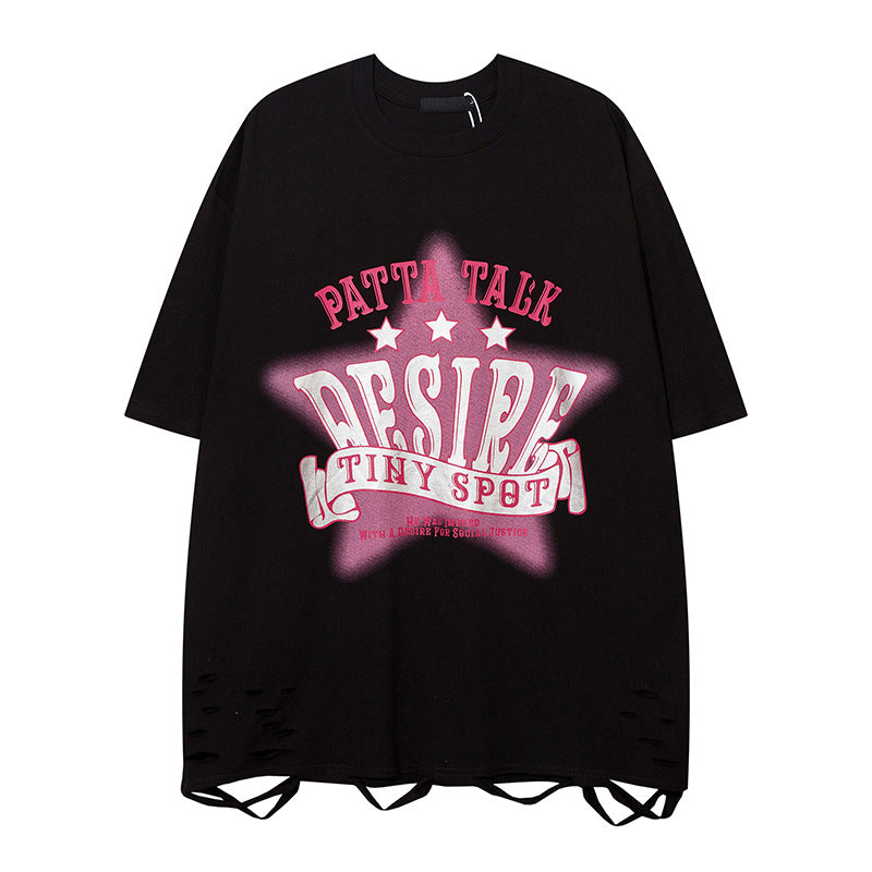 Camisas Vintage Hombre Vintage Star Letter Print Crew Neck Short Sleeve T-Shirt