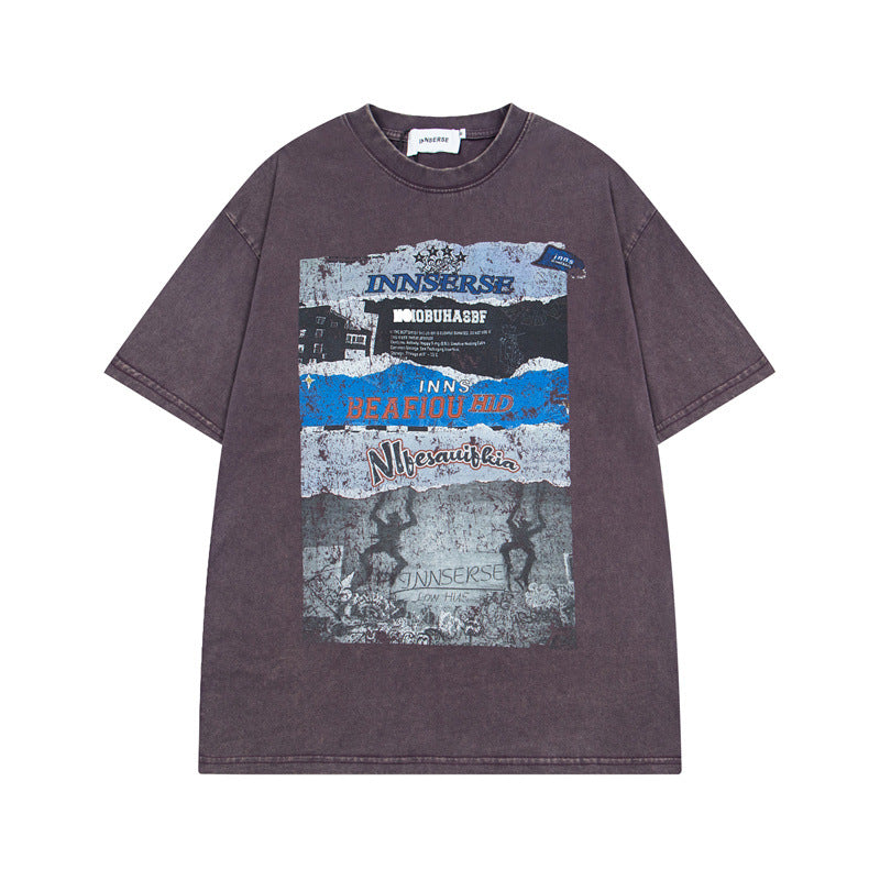 Ellie Seattle Shirt Summer Vintage Newspaper Print Old Washed Short Sleeve T-Shirt