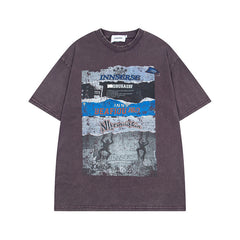 Ellie Seattle Shirt Summer Vintage Newspaper Print Old Washed Short Sleeve T-Shirt