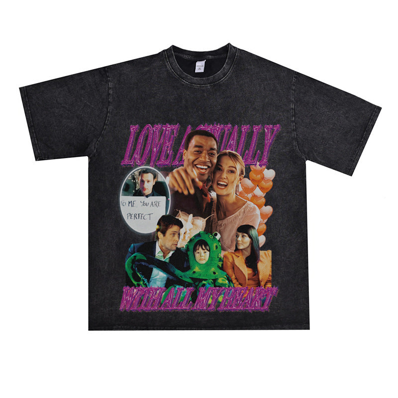 Film Star T Shirt Movie True Love First Loose American Retro Street Cotton T-shirt Men